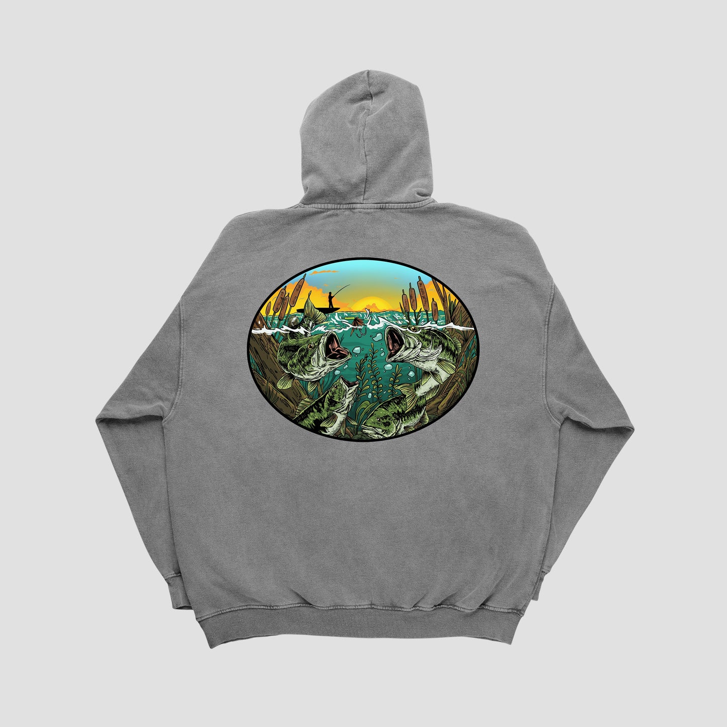 Bass paradise fishing scene art - Grey Hoodie