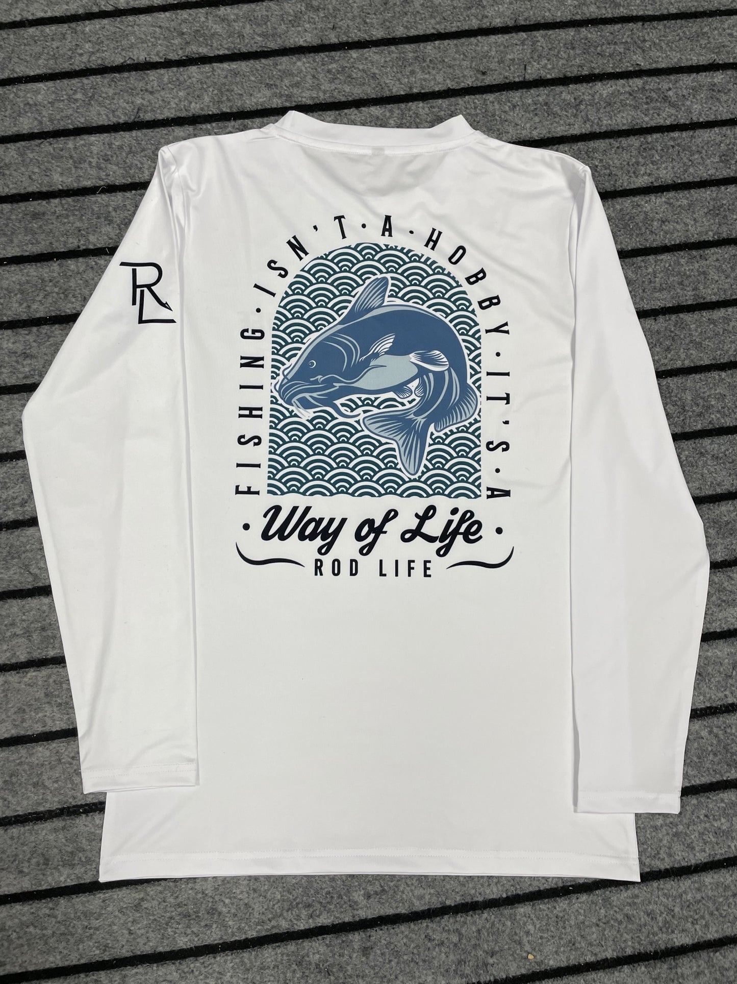 Premium Blue Catfish UV Long Sleeve Sun Shirt - White