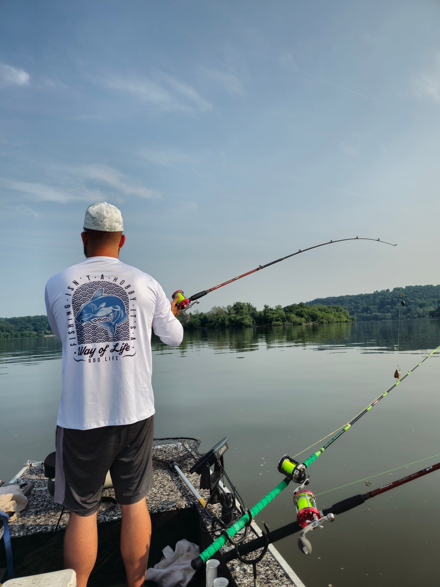Premium Blue Catfish UV Long Sleeve Sun Shirt - White