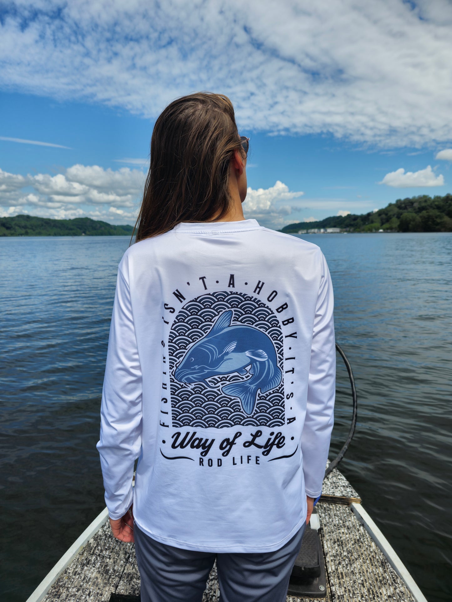 Premium Blue Catfish UV Long Sleeve Sun Shirt - White
