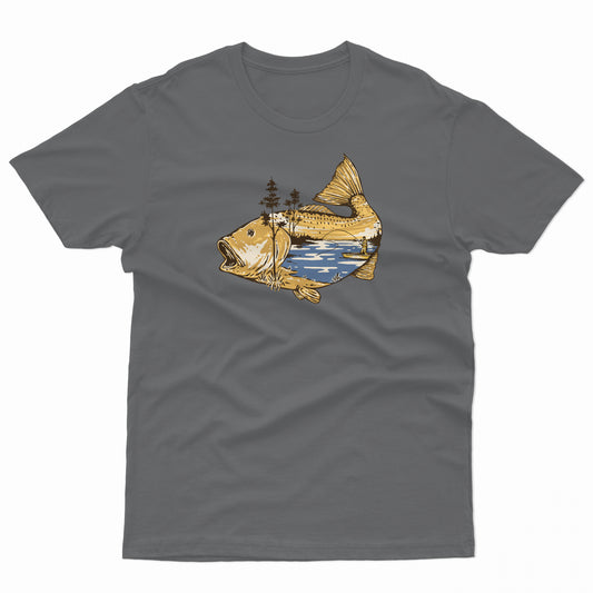 Carp fishing scene art - Grey T-Shirt