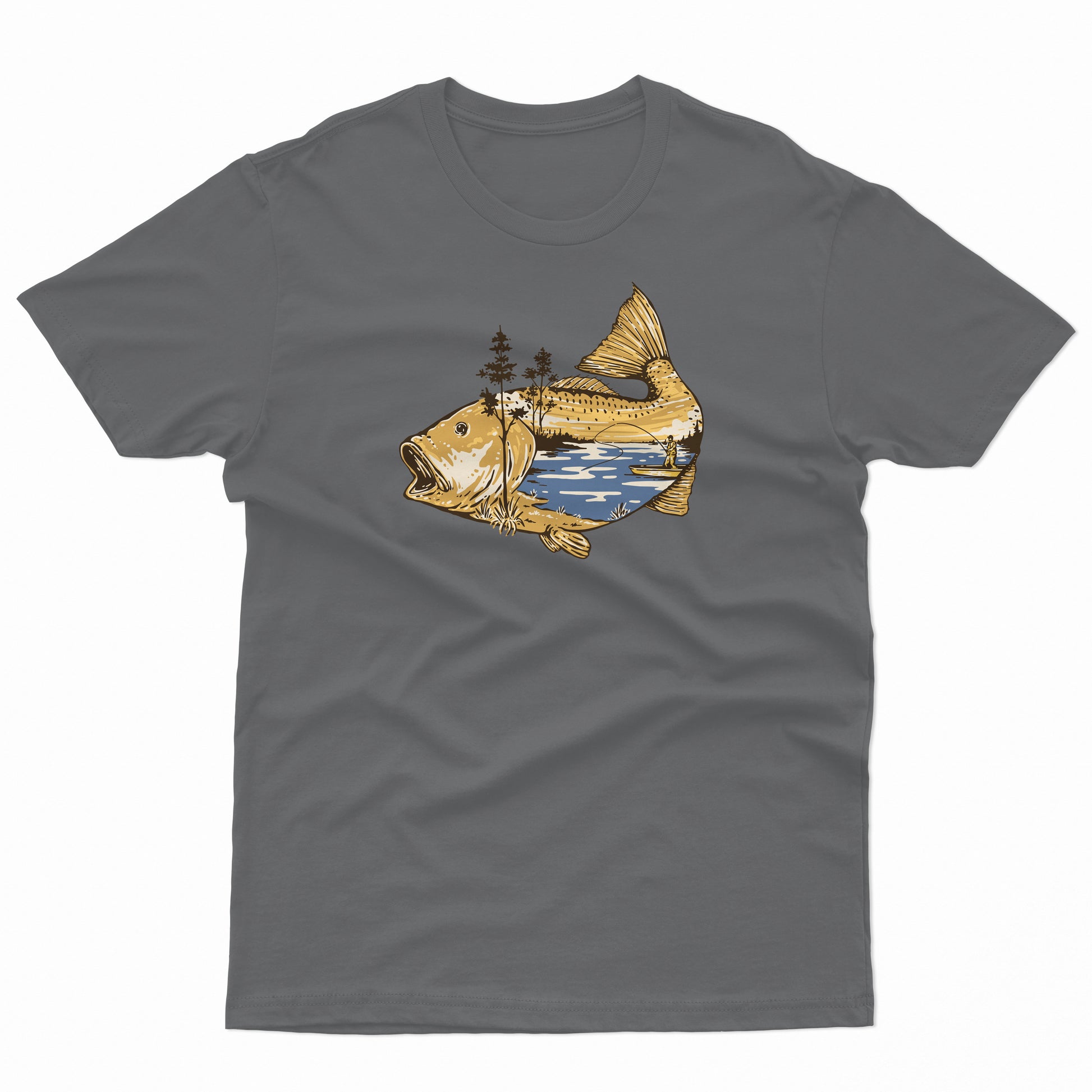 Carp fishing scene art - Grey T-Shirt – rodlifefishing